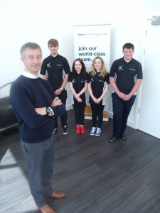 Graham Mulholland with four of the Derby College Engineering students